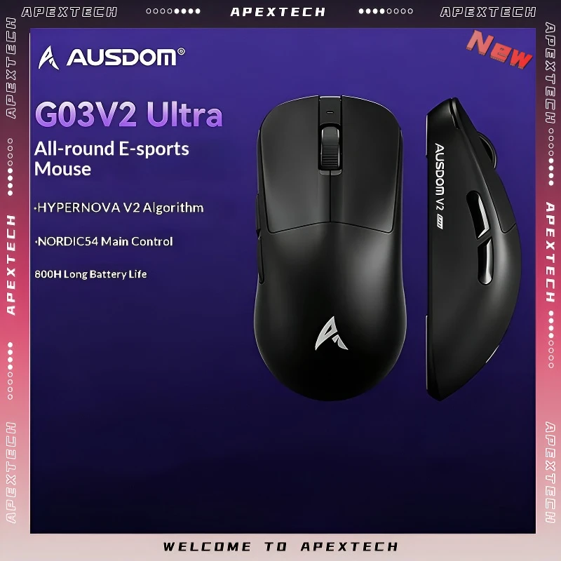 

Беспроводная игровая мышь AUSDOM G03V2 Bluetooth с сенсором PAW3395 Omron, частотой опроса 8000 Гц, легкая, эргономичная, для больших рук, для ПК и офиса