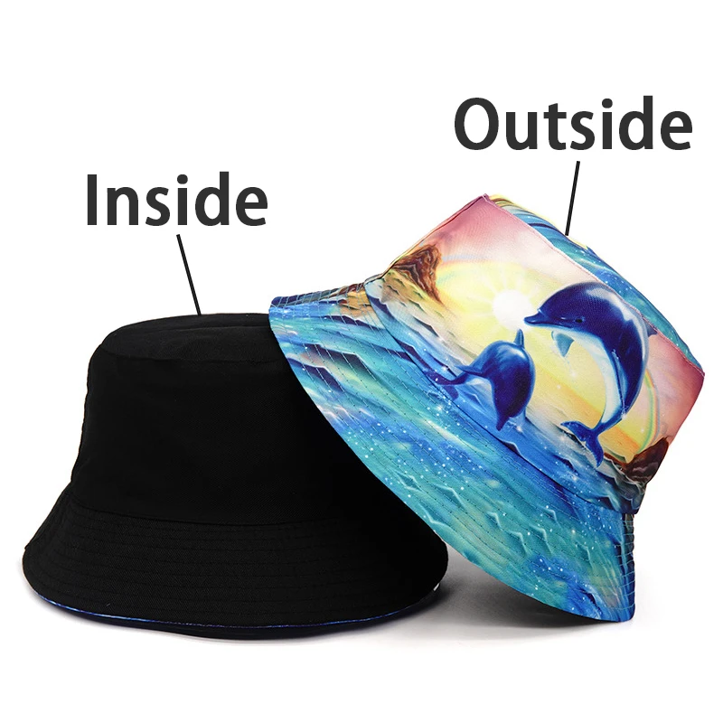 Top Cartoon DolDave Pattern E27 Hat, Flying Fish Printing FishSuffolk Hats, Double Sides, Réversible anderCap, Summer New Style