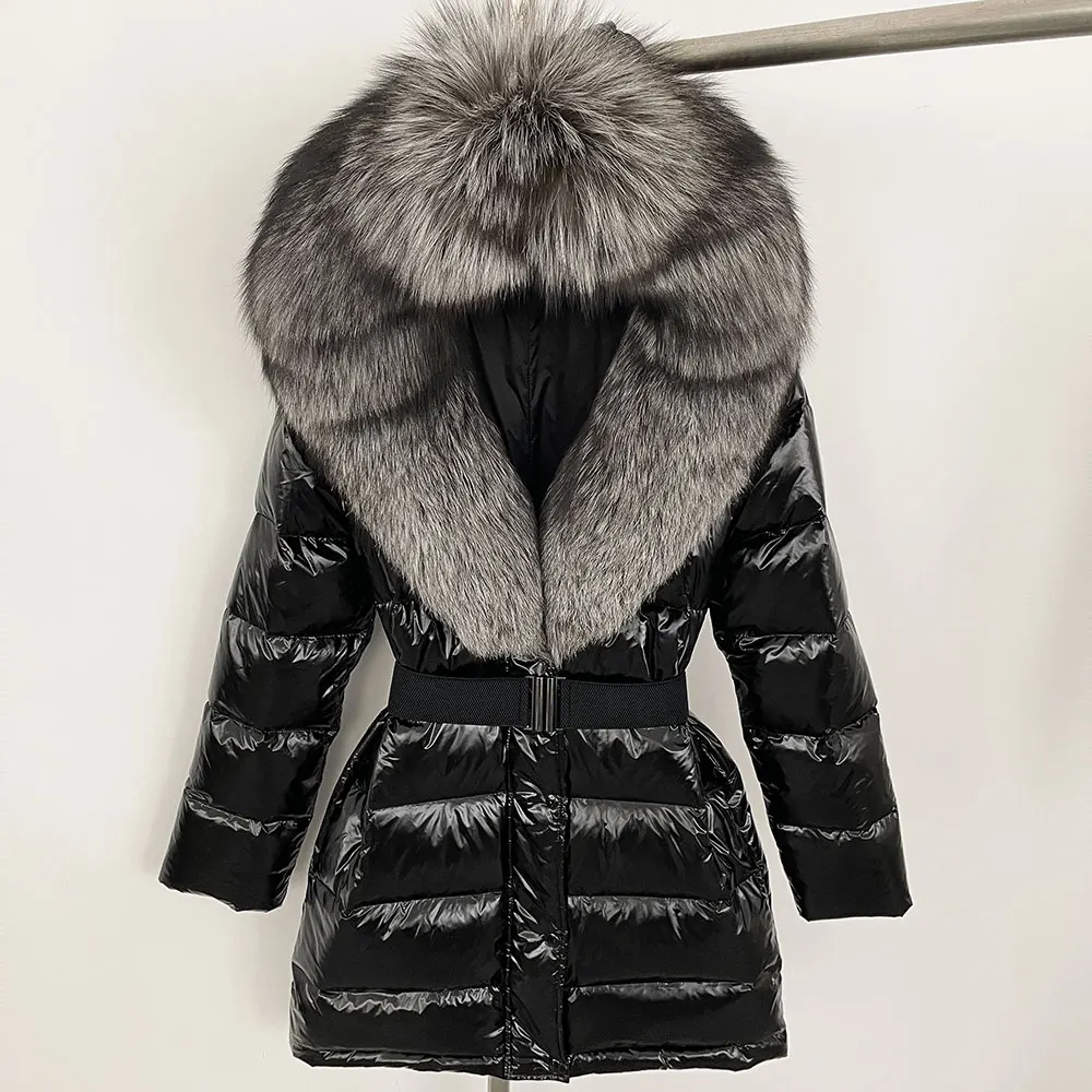 

Down Jacket Women Natural Raccoon Fur Jacket Real Fox Fur Collar Hooded Winter Warm Duck Down Streetwear Outerwear Detachable
