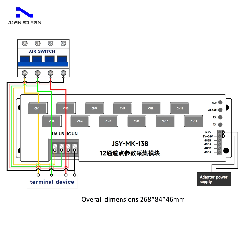 JSY-MK-138 12-kanałowy parametr elektryczny moduł akwizycji danych 50A z zamkniętym transformatorem prądowym 7.5mm