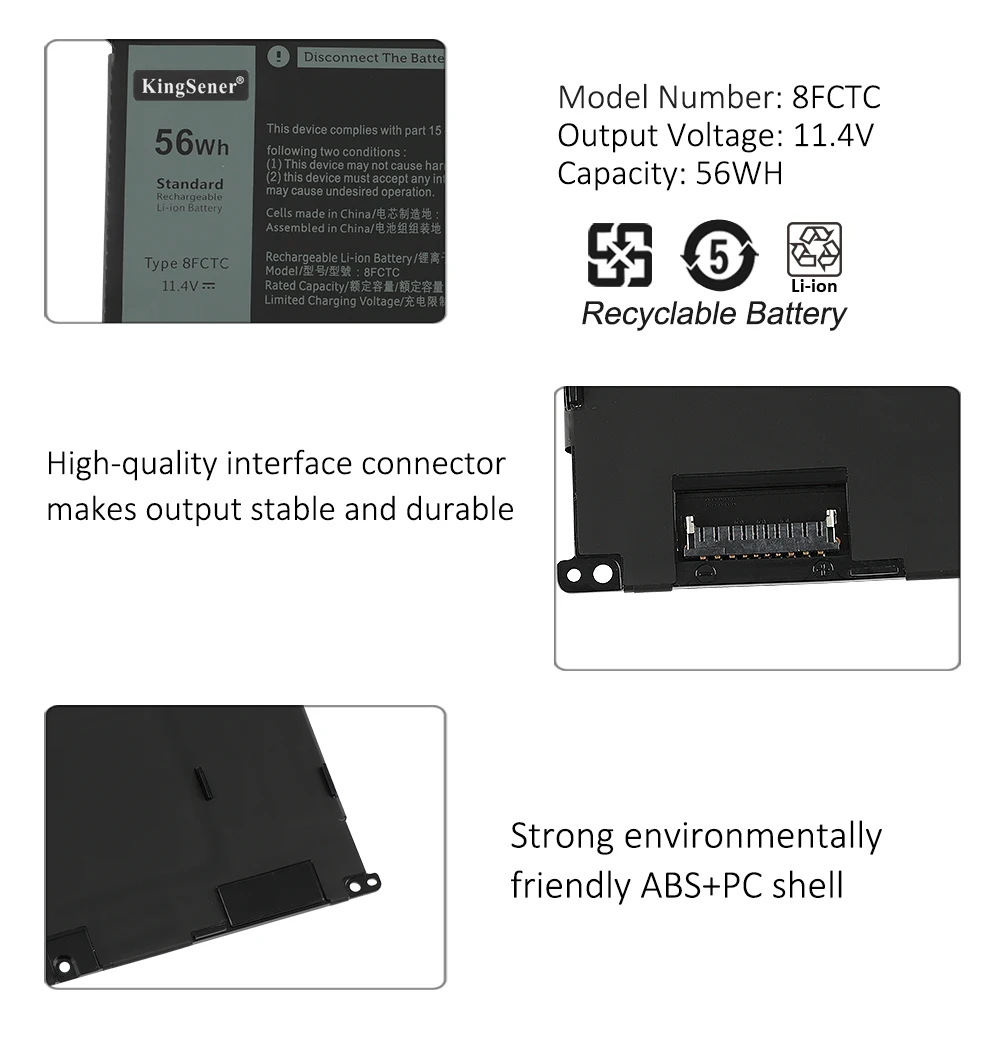 KingSener 11.4V 56WH 8FCTC Battery For DELL G15 5510 5511 5520 5515 5521 Series For DELL XPS 15 9500 G7 15 7500 Series 56Wh