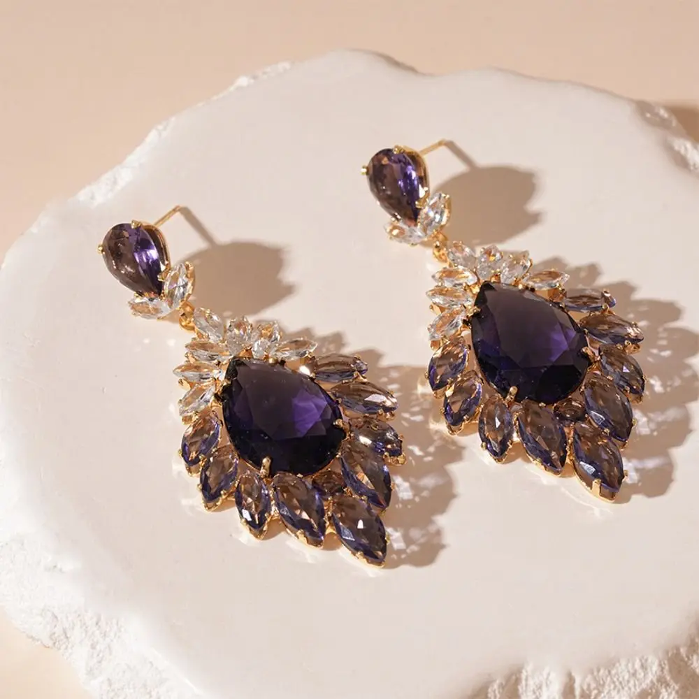 

Light Luxury Rhinestone Drop Earrings Exaggerated Purple Zircon Vintage Crystal Earrings Accessories Charm Ear Jewelry Women