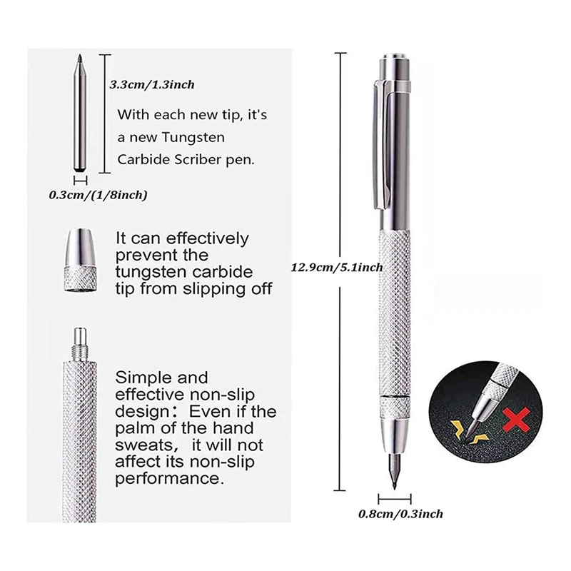 Metal Tungsten Carbide Scriber com ímã, Ferramenta Scribe, 20 Ponta de marcação de substituição, Vidro, Cerâmica, Aço endurecido, 3Pack