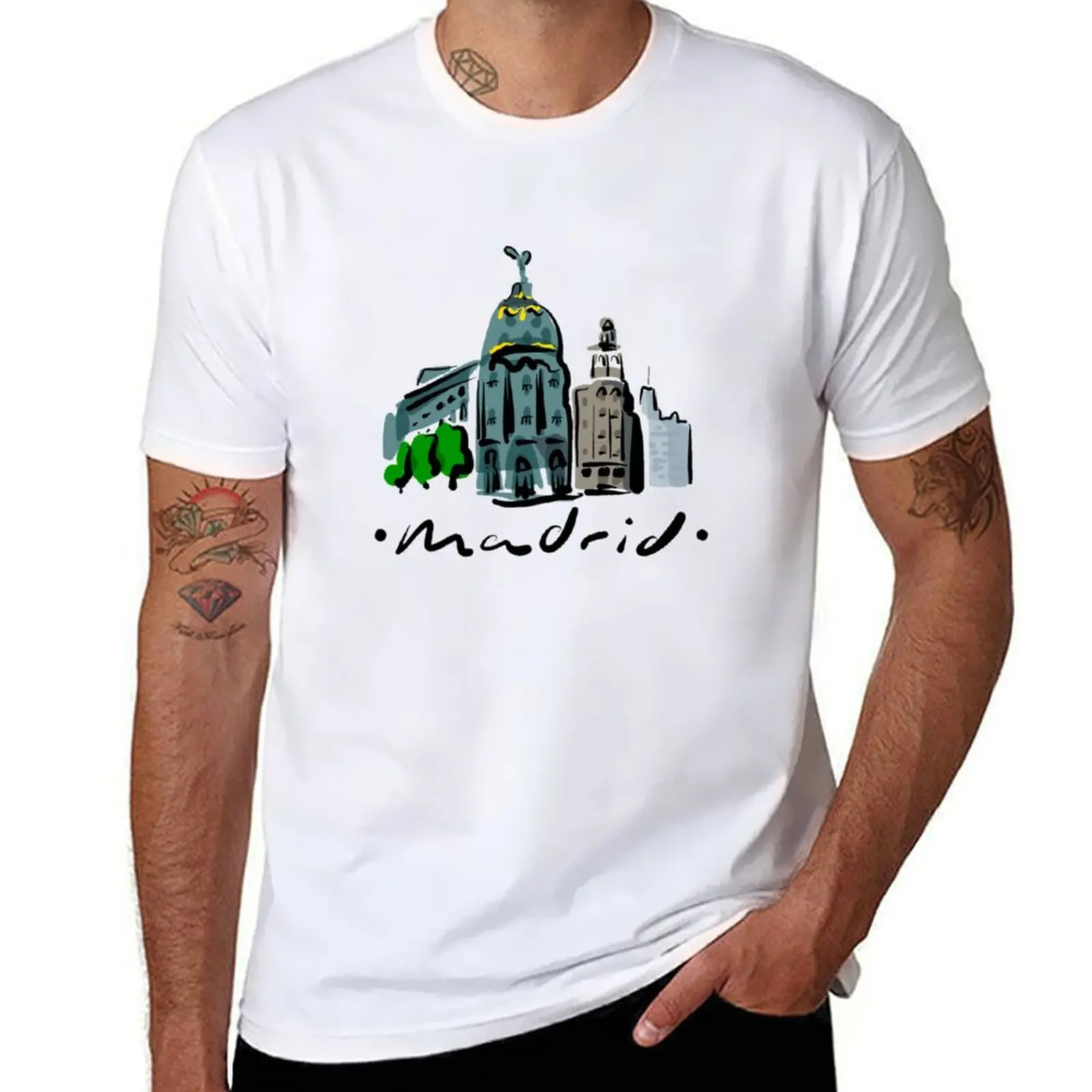 Madrid logo design | Gran Via | Spain T-Shirt Water Resistant Casual T-Shirt