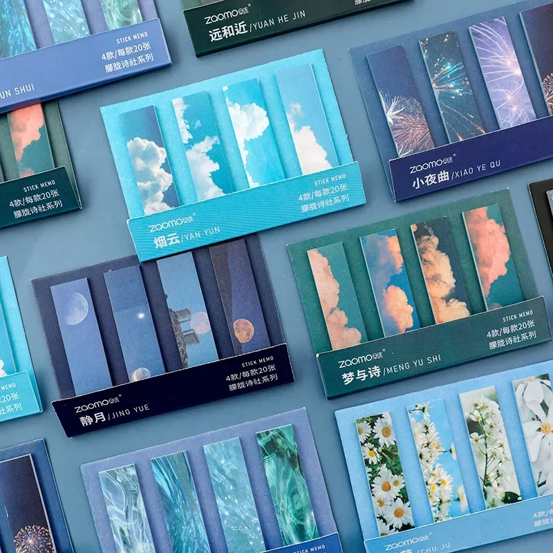 80 Sheets Ins Style Index Series Sticky Notes Landscape Series Small Fresh Guide Sticky Notes Sticky Notes Kawaii Memo Pad