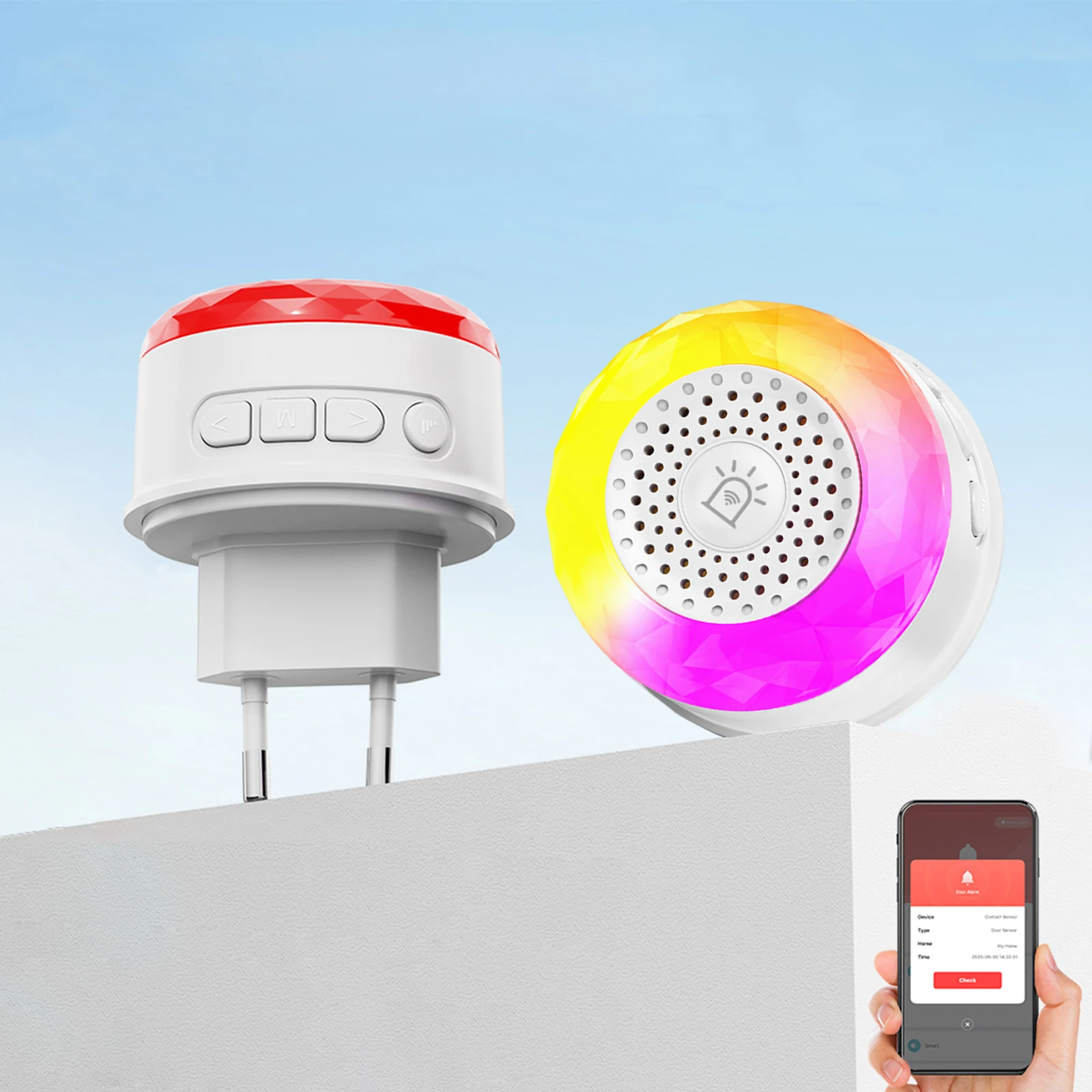 wifiスマートサイレンアプリ遠隔操作音と光アラームセンサー105dbサウンダー音声放送アラーム（振動、co、voc、pir検知対応）