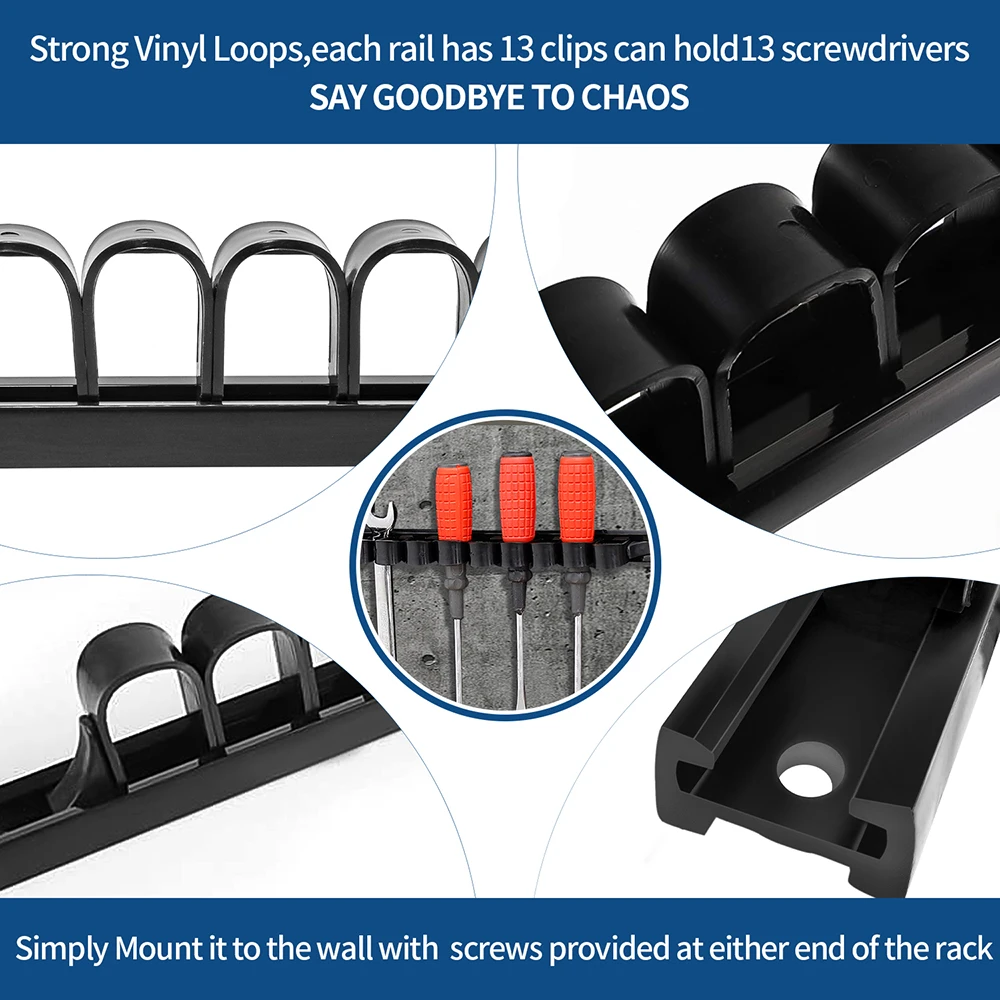 1/2PCS Screwdriver Organizer and Wrench Organizer Hand Tool Holder Plastic Rail Wrench Hanger with Clips