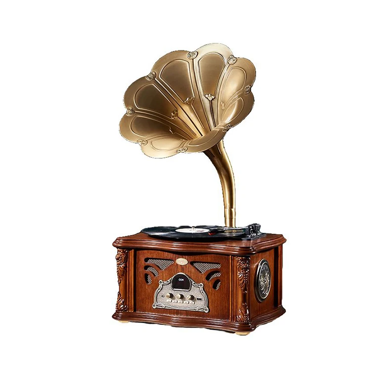 Antique Blue-Tooth Gramophone Record Player with FM Radio Hot Home Decor Wooden Audio & Video Accessory