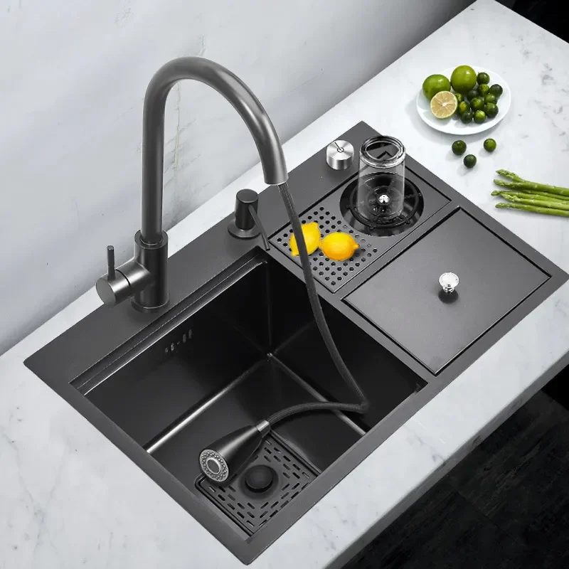 for Kitchen Ladder Large Single Slot Stainless Steel Handmade Sink Garbage Disposal Cup Washer Nano Vegetable Sink
