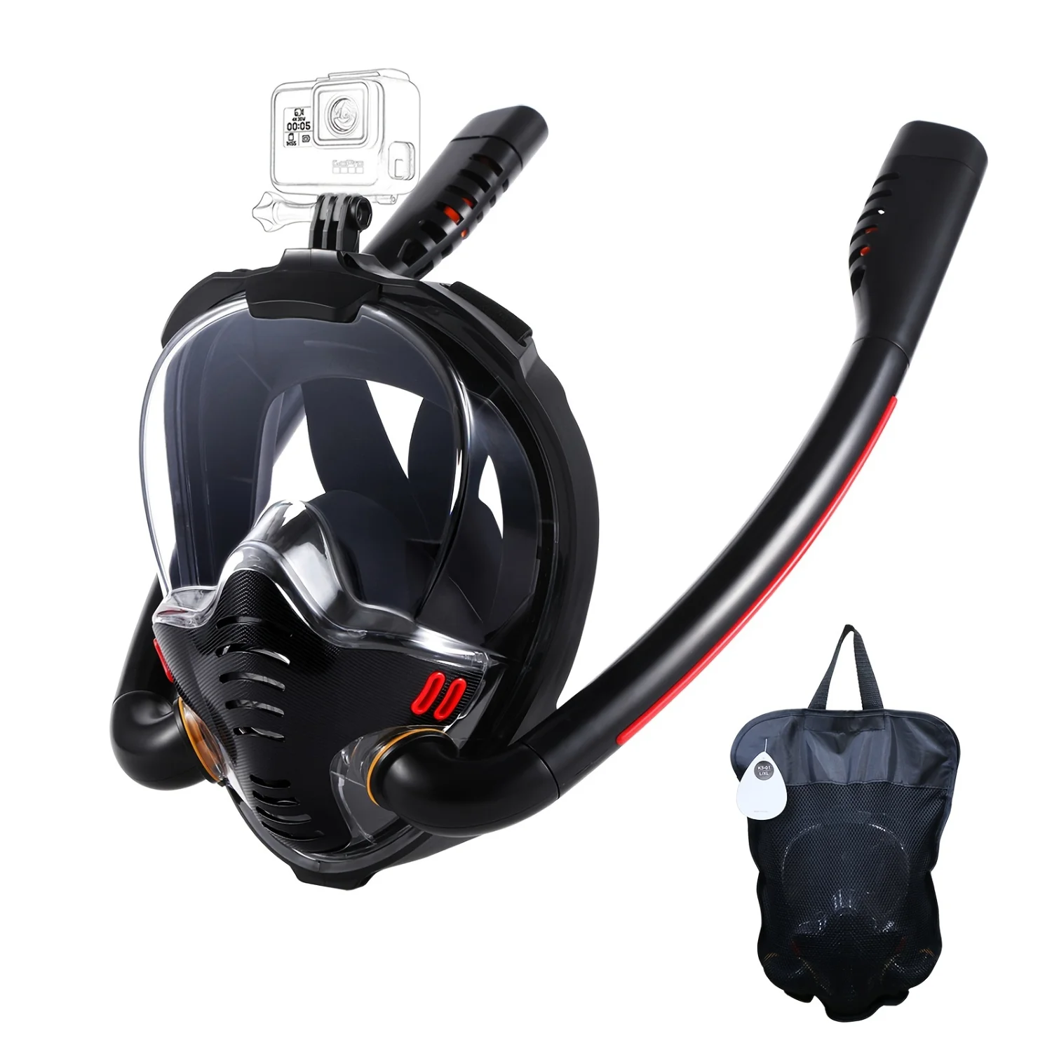 Full Face Snorkel Mask With New Breathing System, Leak Proof 180 Degree Panoramic HD View Snorkeling Mask With Camera Mount