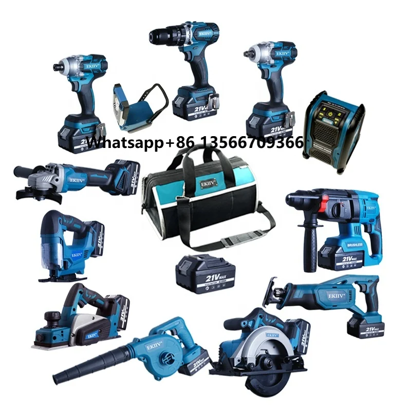 

EKIIV High Quality China Factory 14 in One Set 20v 18volt 5.0A 6.0A Brushless New Designed Handheld Combo Power Tool Kit Sleeve