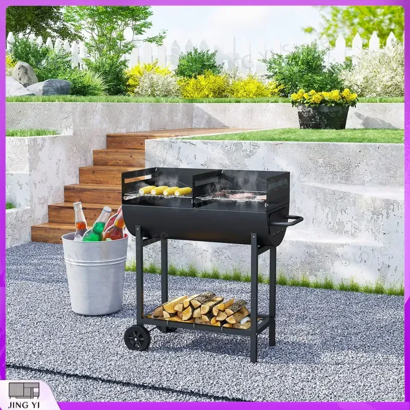 

Outsunny Portable Charcoal BBQ Grill Cart with 2 Rolling Wheels Black Outdoor Barbecue Grill for Camping Picnic Backyard