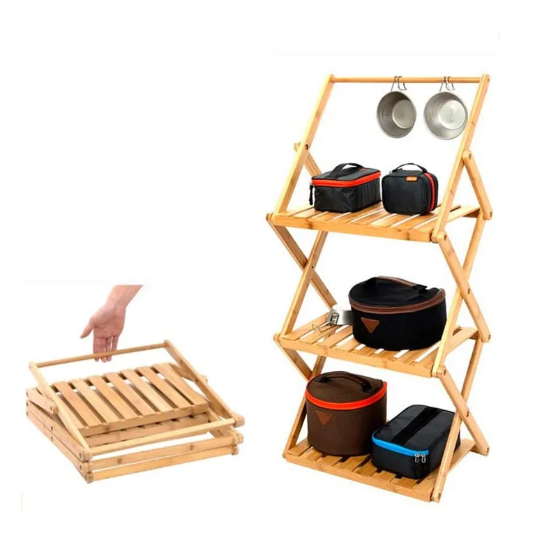 

Cross-border Outdoor Camping Folding Multi-layer Rack Portable Picnic Table Suburban Egg Roll Table Wooden Storage