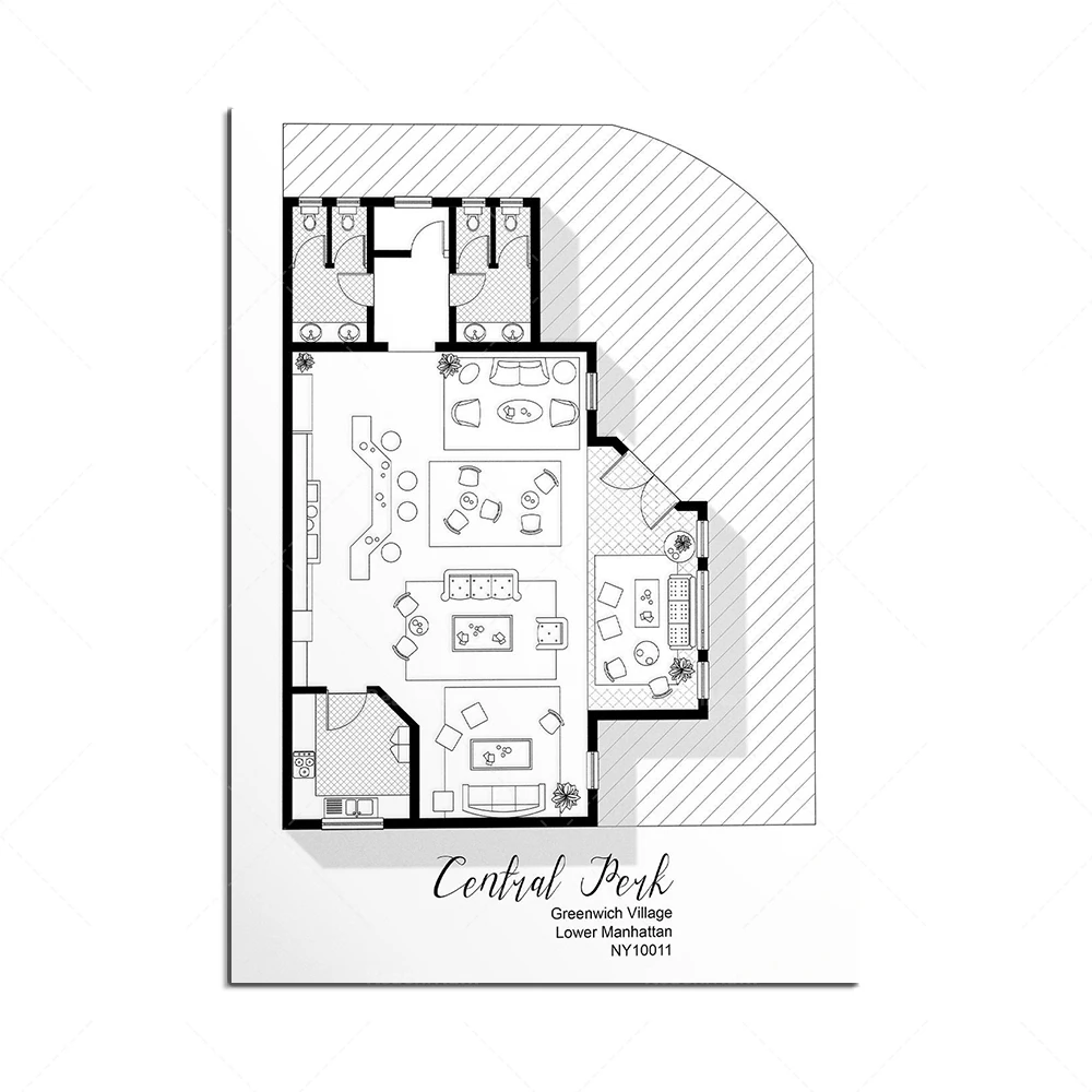 Apartment Floor Plan from TV Show Friends - Friends TV Show Layout - Office Wall Decor Graphic Design Graphic Poster Printing