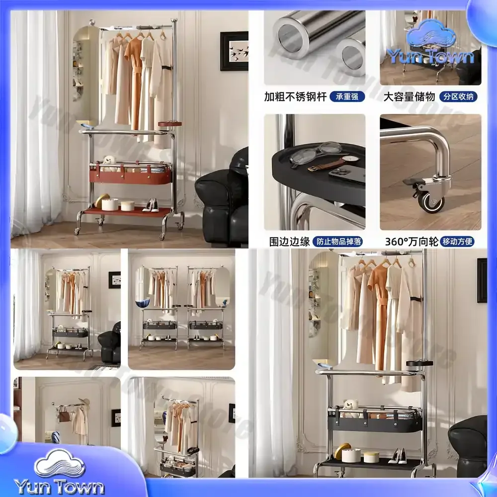 Vintage Kleiderständer mit Ganzkörperspiegel für Schlafzimmer Freistehender Mobiler Kleiderschrank-Organizer zur Kleideraufbewahrung