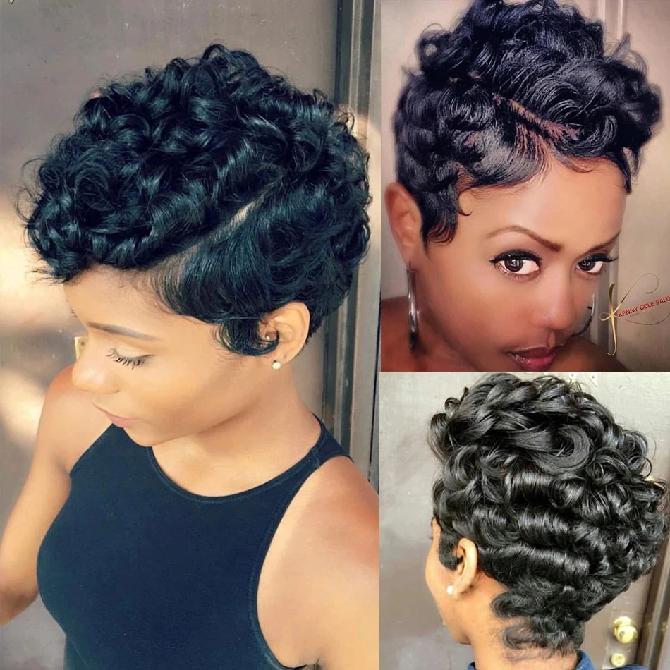 Pixie corte peruca para mulheres negras, encaracolado curto, frente de renda, perucas de cabelo humano, brasileiro, onda de dedo, 13x4, laço transparente, barato, venda