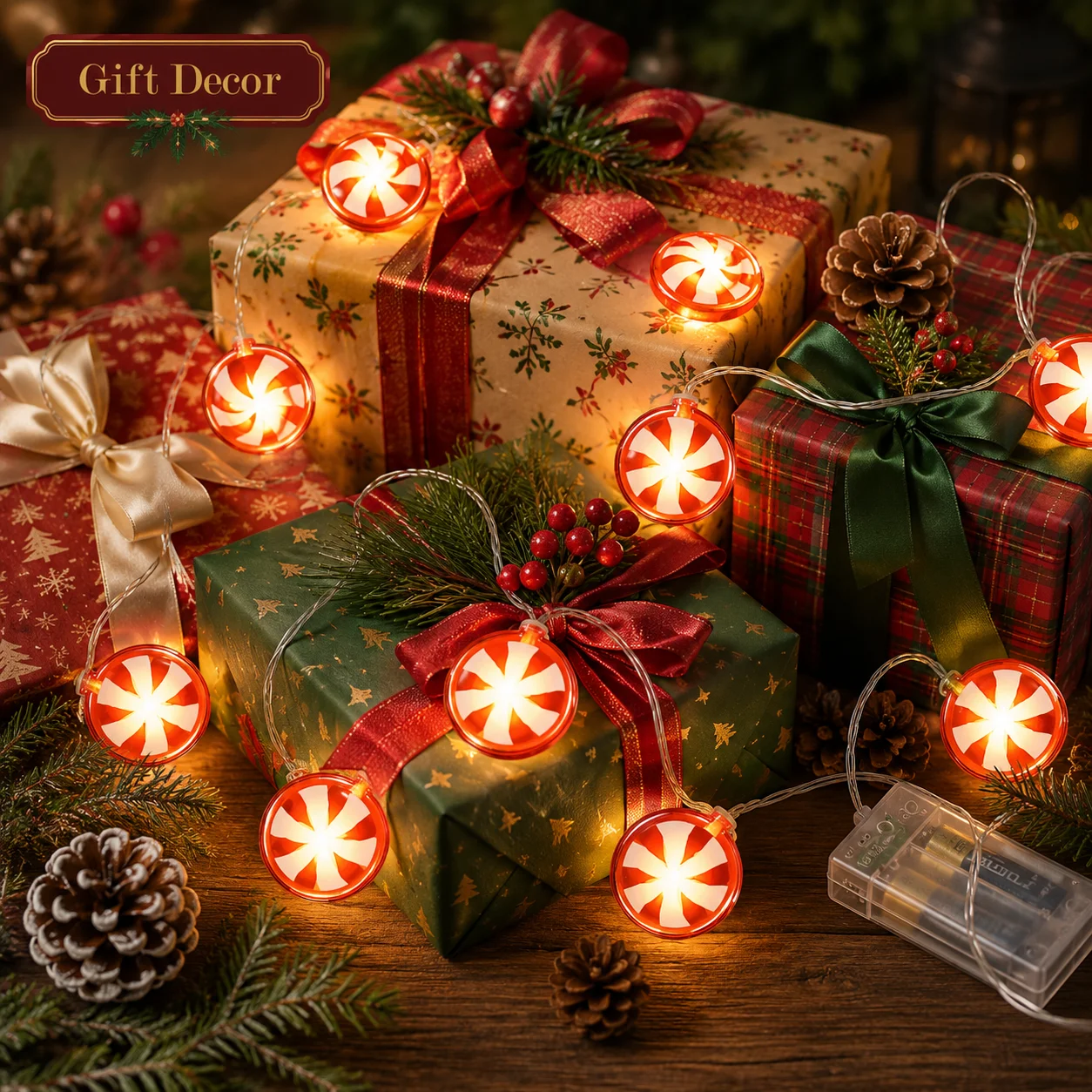 1pc 10/20 LED Christmas String Light Red&White Candy Fairy Lamp Battery Powered For Home Birthday Party Wedding Christmas Decor