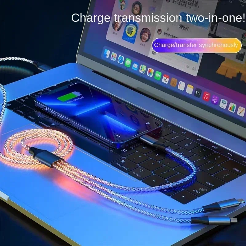 كابل بيانات ملون مضيء سريع الشحن ، 6A سوبر ، مناسب لـ Apple ، W ، شاوميو ، ممن لهم ، 1 إلى 3 سلك شحن #4