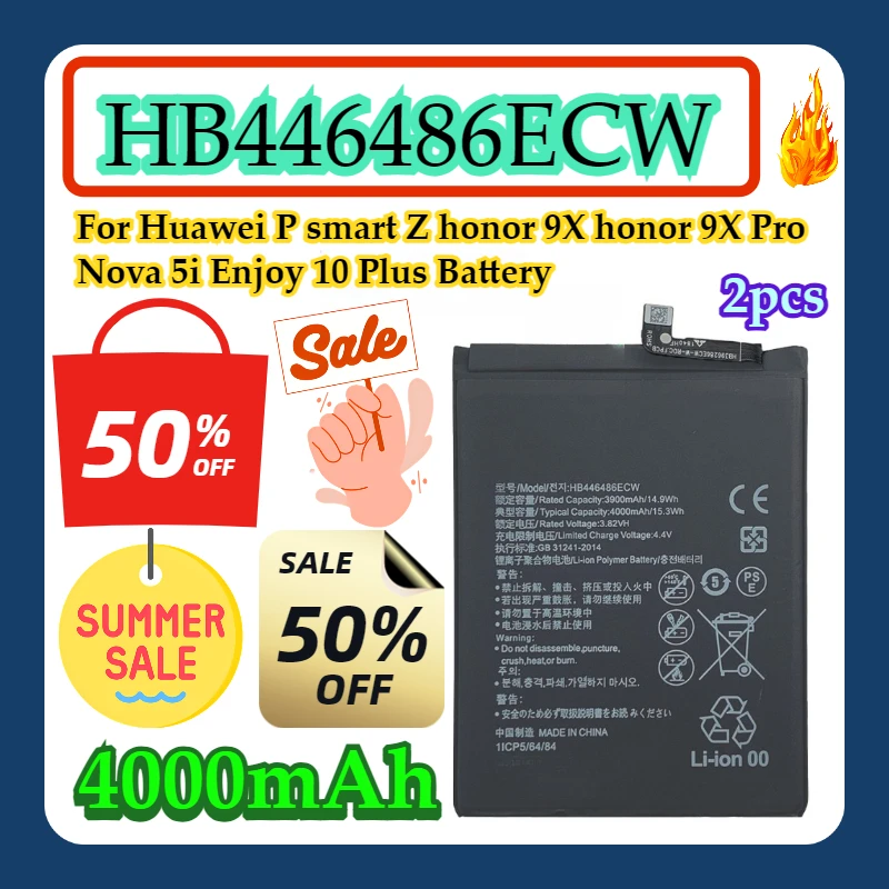 

2 шт. для Huawei P smart Z Honor 9X Honor 9X Pro Nova 5i Enjoy 10 Plus аккумуляторы HB446486ECW 4000 мАч аккумулятор