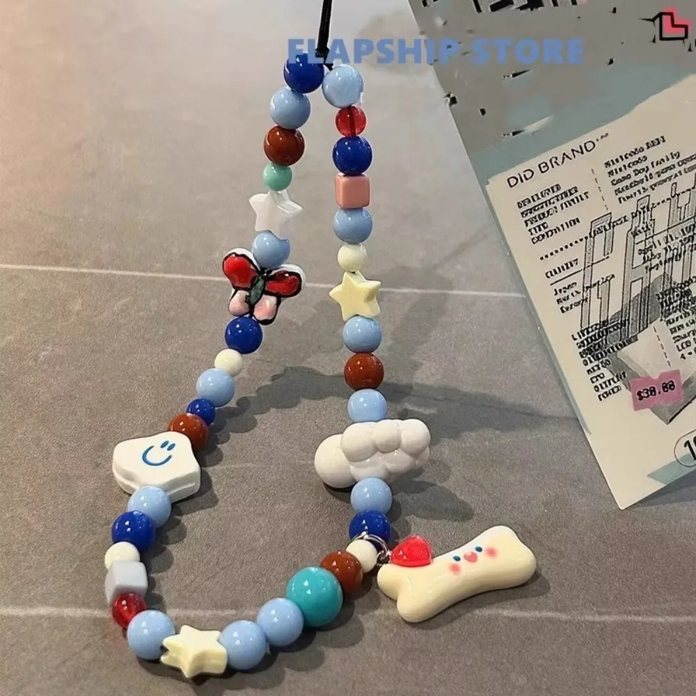 Correa de muñeca para teléfono estilo coreano Ins, bonito hueso de nube, cuentas hechas a mano, cordón antipérdida para todas las fundas de teléfono, bolsa para cámara