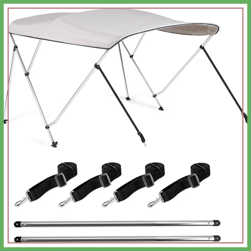 

3 Bow Bimini Top for Boats, 900D Waterproof Canvas, 6'L x 46"H x 73-78"W, Frame & Hardware Included, Gray