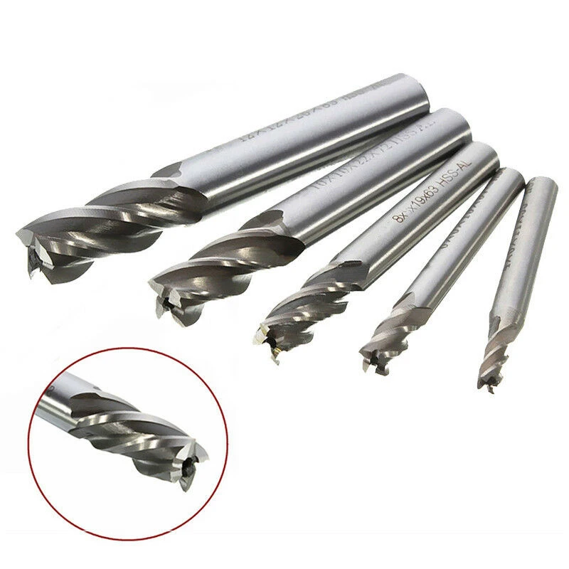 5Pcs/Set Straight Shank End Mill Cutter 4 Flute Hss Drill Bit 4/6/8/10/12Mm For Cnc Milling Tool