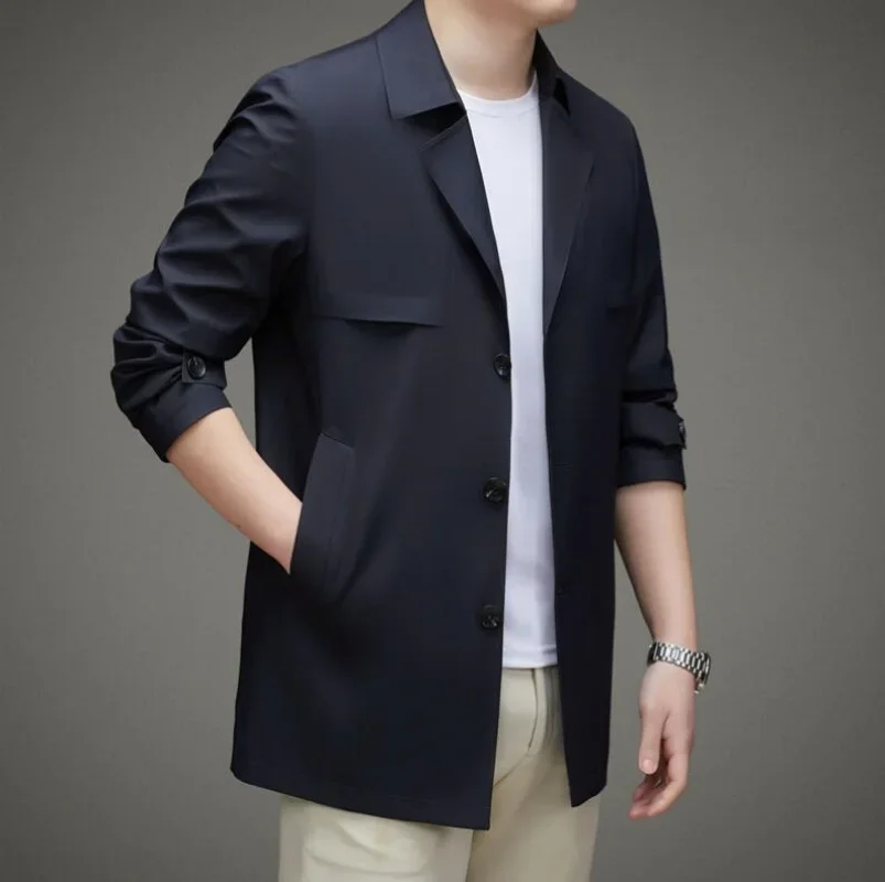 2024 Spring Fall Men's Clothing Trench Coat Lapel Single Breasted Straight Business Casual Youth Youth Popular Style Jacket Men