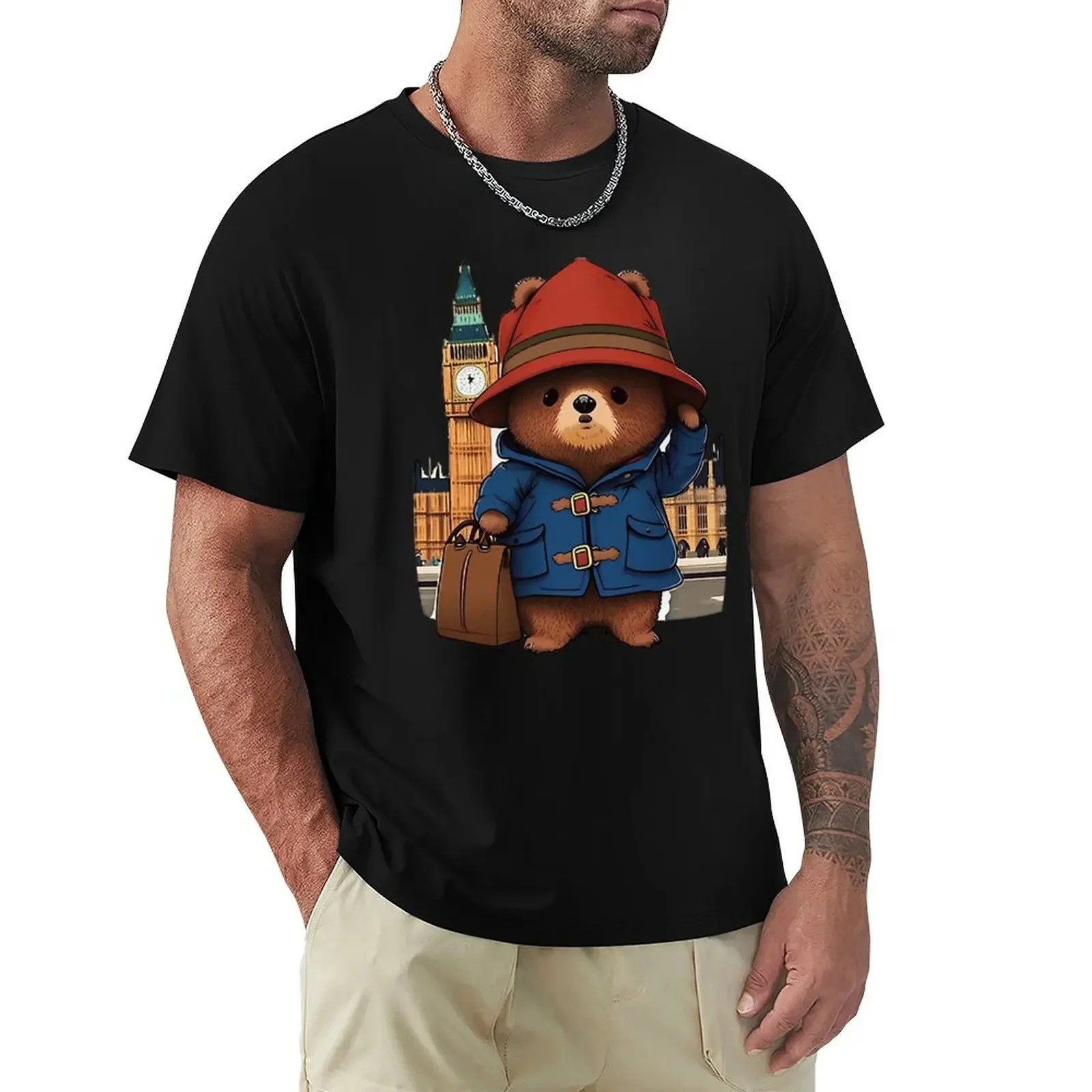 Paddington Bear In London T-shirt Vintage Graphic Amusing Stylish Short Sleeve Leisure Harajuku Daily Casual Printed Unisex Tops