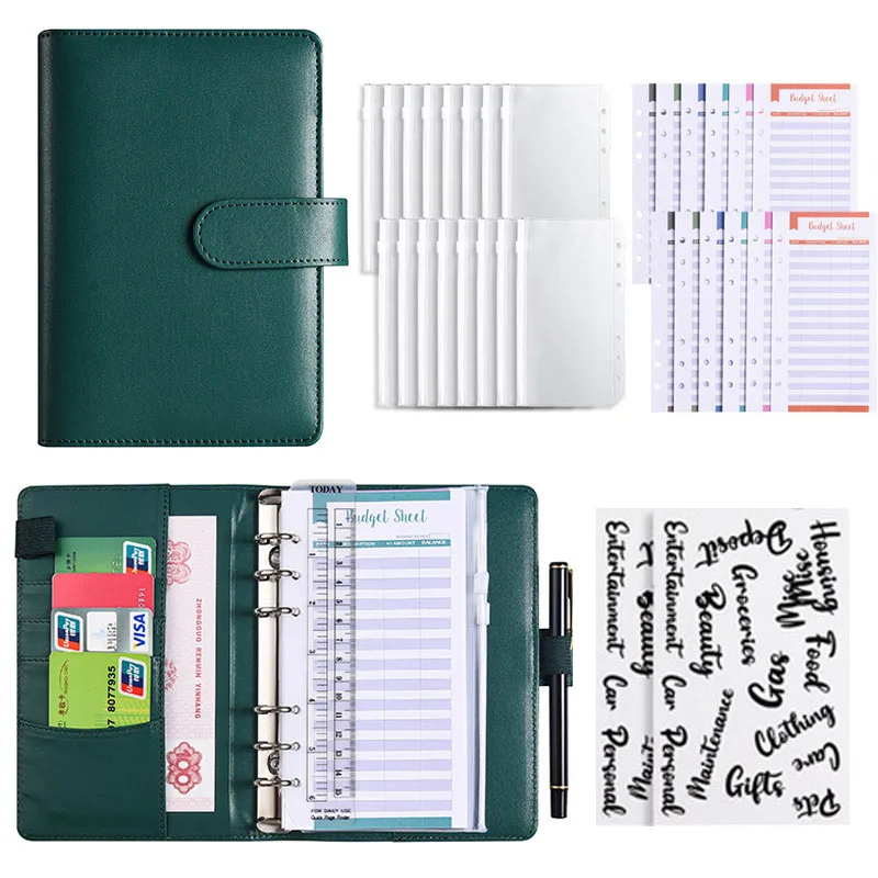 2023 A6 Budget Binder Planner With 6 Pieces Cash Envelopes Colorful PU Leather Notebook Binder With  A6 Binder Pocket