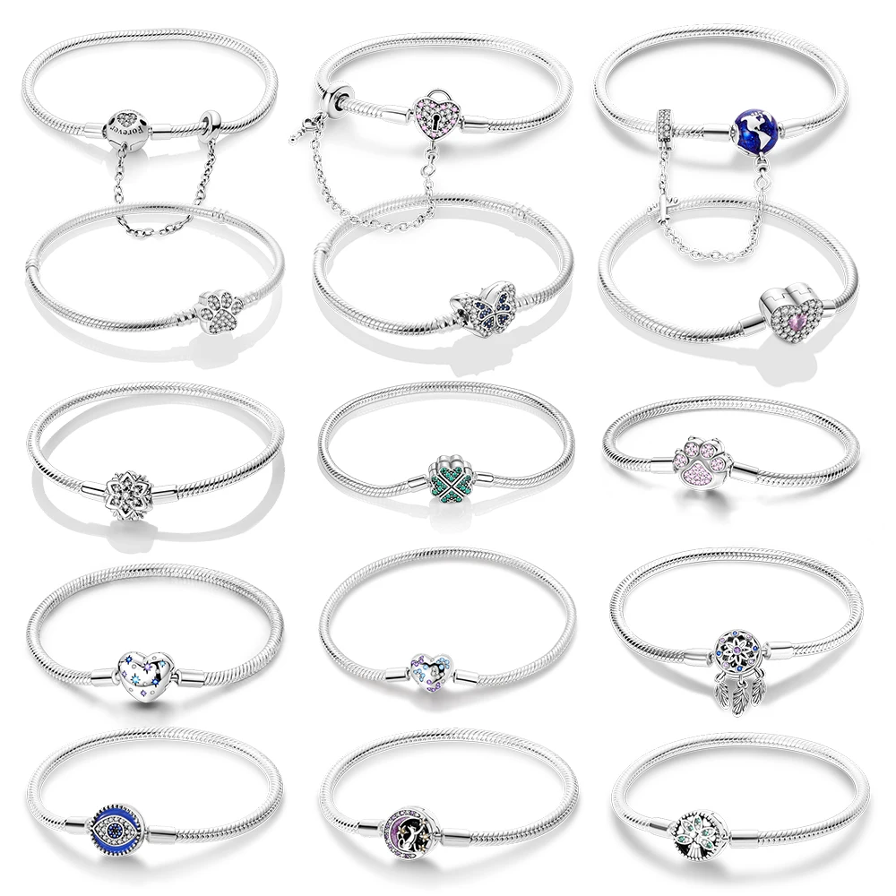 

Лидер продаж, браслет из стерлингового серебра 925 пробы, оригинальные бусины, защитная цепочка в виде змеи, браслеты для женщин, ювелирные изделия своими руками, подарок