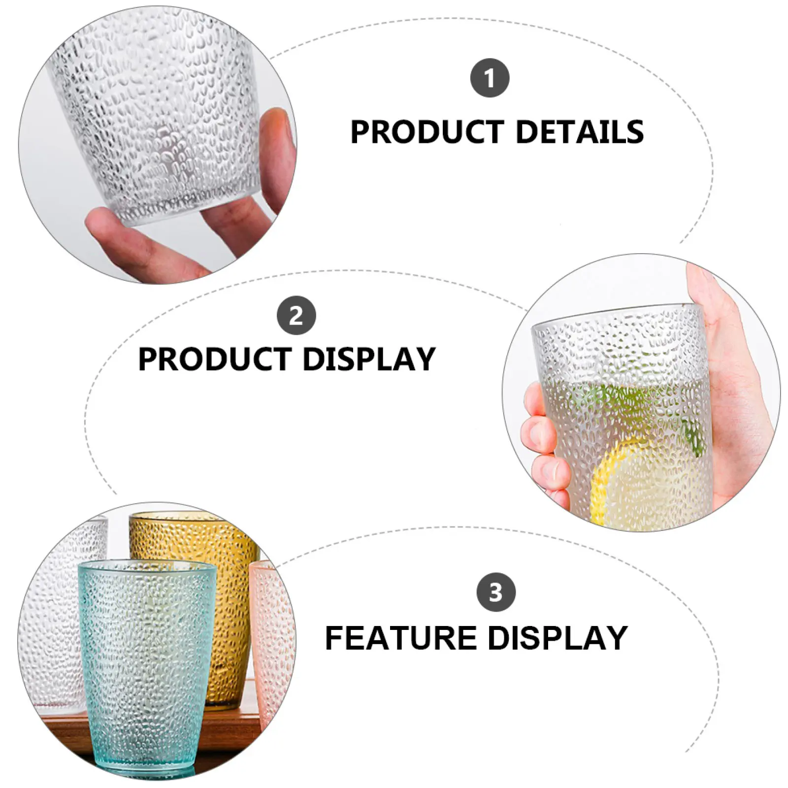 

5pcs Acrylic Water Cup Round Edge Clear Lightweight Stackable Beer Mug Frosted Glassware Drinkware Kitchen Bar