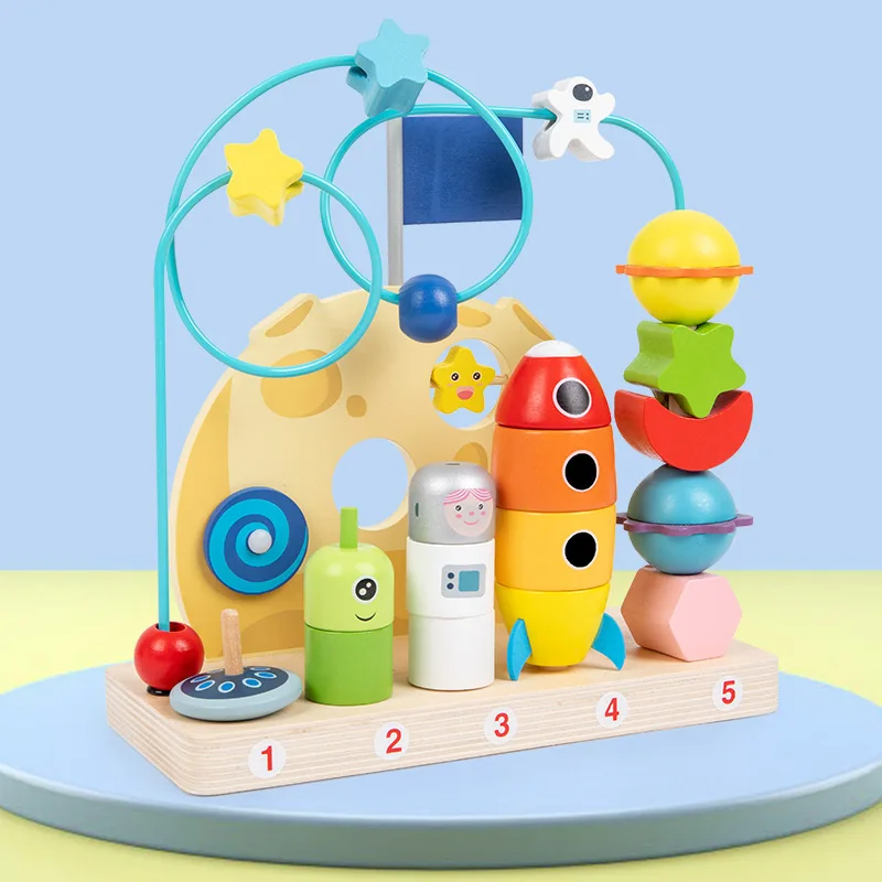 Planeta kolejka górka drewniane zabawki edukacyjne Montessori Puzzle w kształcie bloku Sorter zabawka z kolorowymi zabawkami do sortowania sensorycznego prezenty