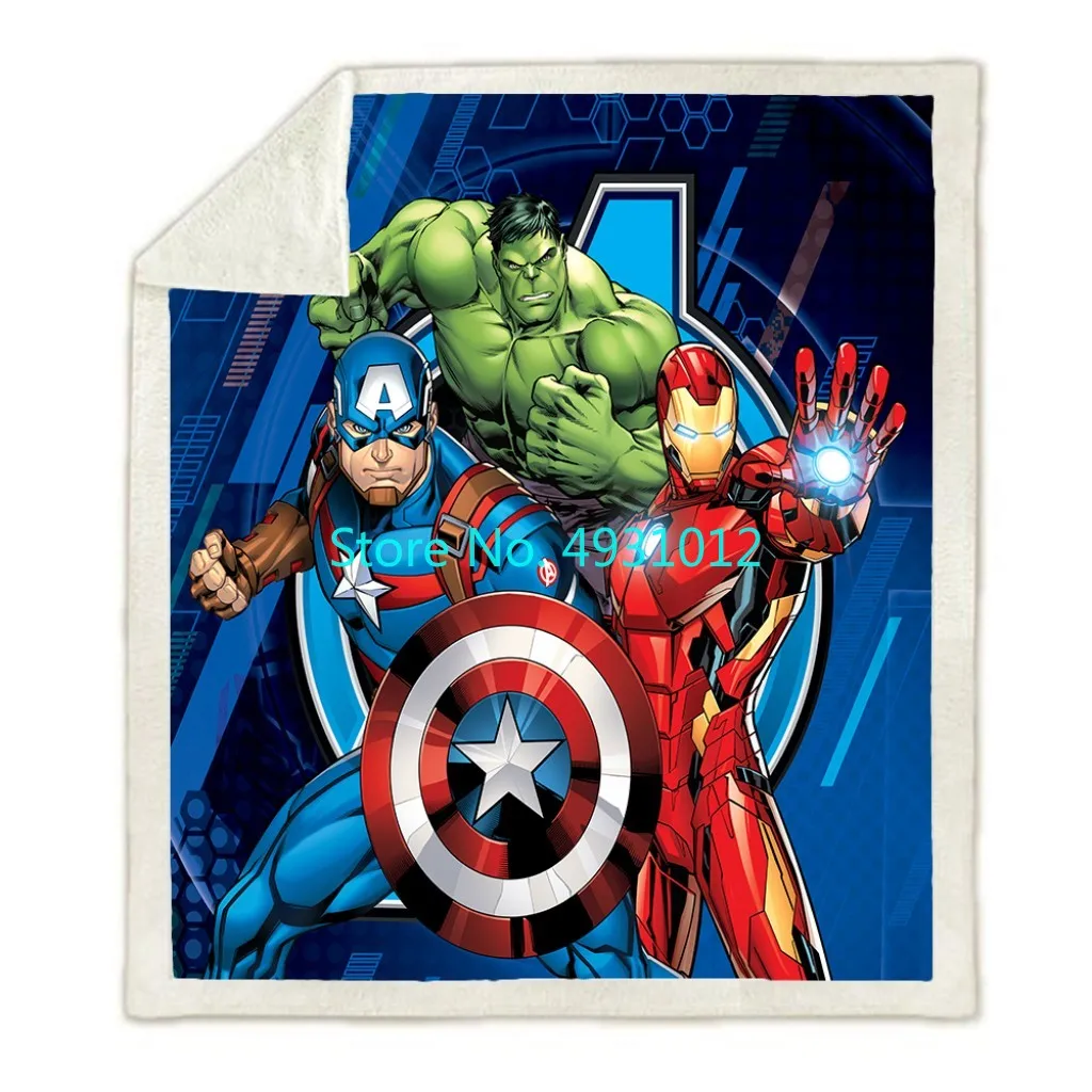 

Аниме 3D Мстители Халк Человек-Паук Капитан Америка Одеяло Фланелевые одеяла из шерпа для маленьких детей Подарок Декор для спальни