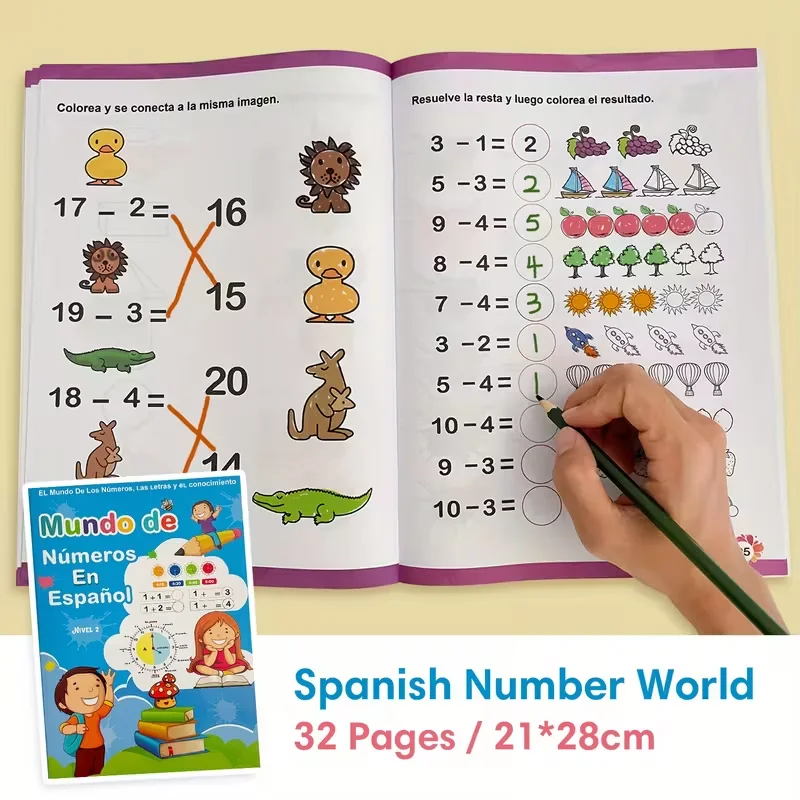 

Spanish Children's Math Workbook Learning Matemáticas - Numbers Handwriting & Addition/Subtraction Children's Puzzle Books