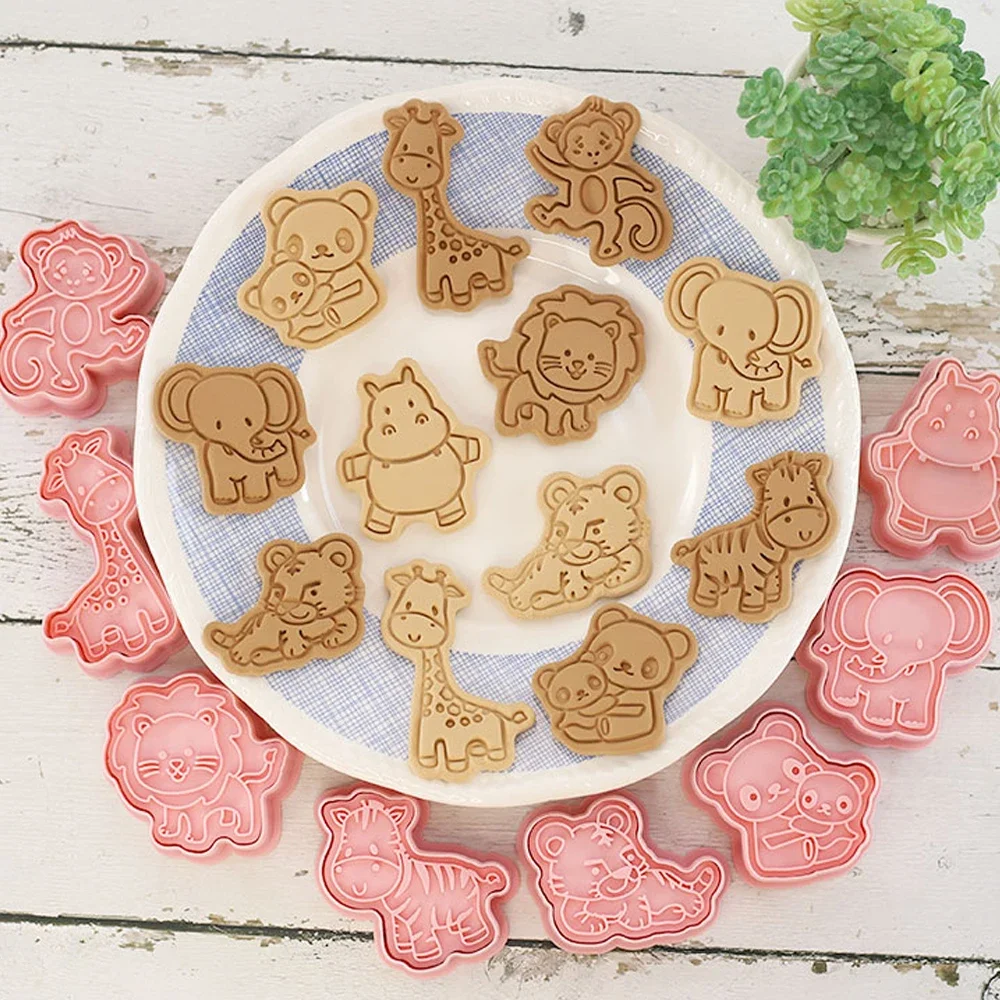8 unids/set Animal dinosaurio galleta molde jirafa Koala hipopótamo forma cortador de galletas sello Fondant pastel decoración herramientas Suagrcraft