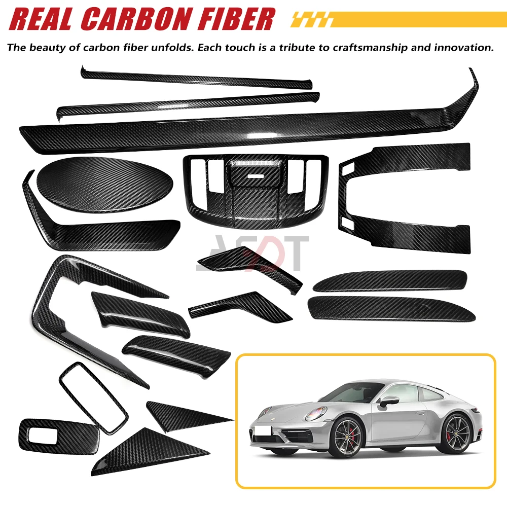 AFDT For Porsche 911 992 Car Interior Real Carbon Fiber Center Console Panel Cover Door Strips Trim Accessories 2019-2024