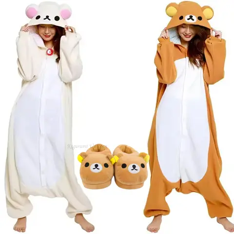 Halloween Christmas Cartoon Bear Pajama White Bear Kigurumi Unicorn Adult Anime Jumpsuit Cute Cartoon Sleepwear Buttons Slippers