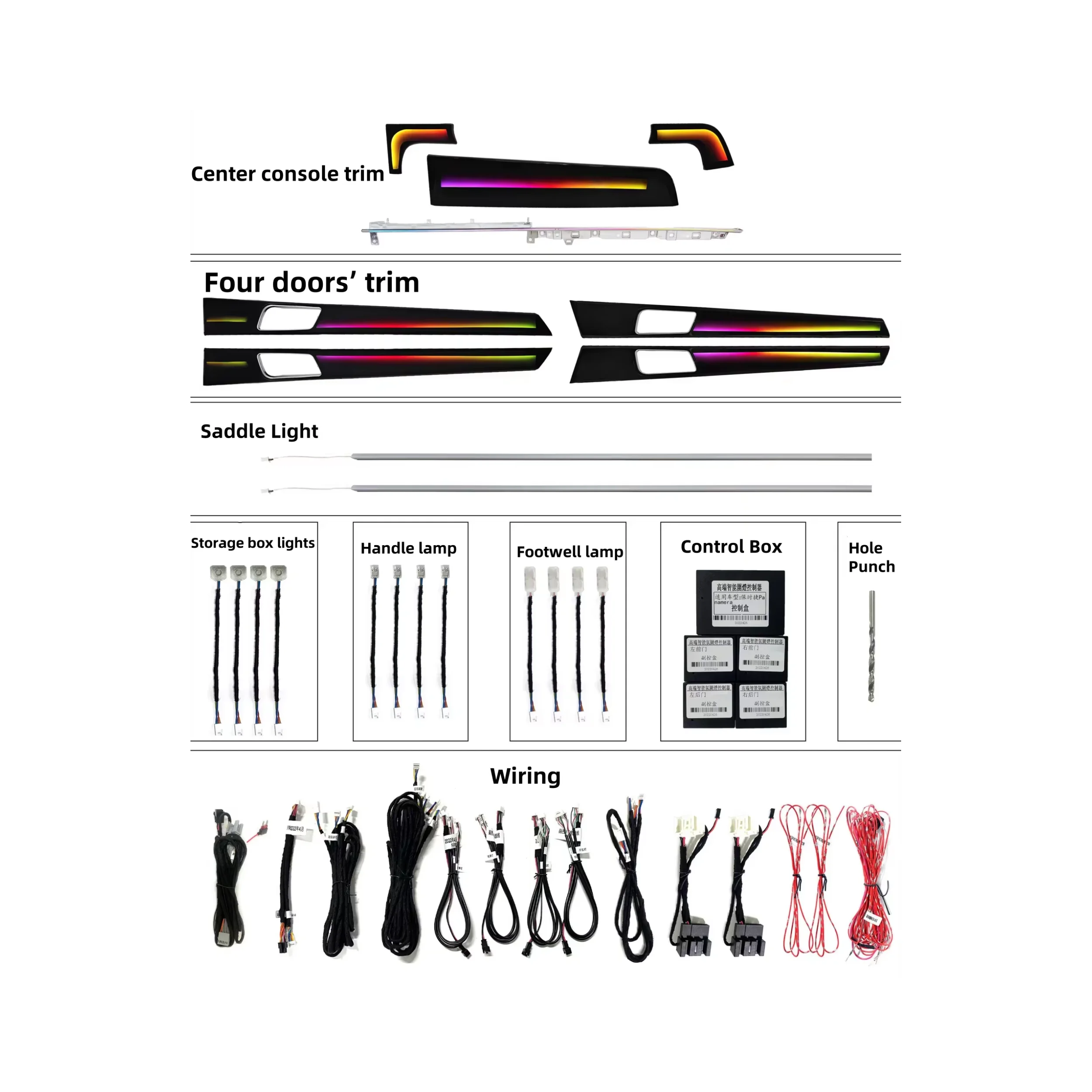 24 Color Flowing Atmosphere Lamp Screen Control Car Interior LED Light Auto Decoration For 4 Door Luxury Sedan 2017 2023