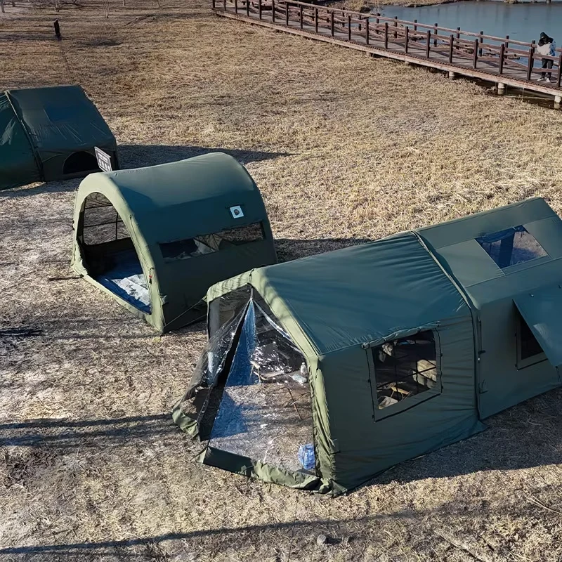 Outdoor16㎡ 2-Room Shelter for Snow/Wind Heavy-Duty 420D Oxford Tent with 16 Reinforced Ground Pegs