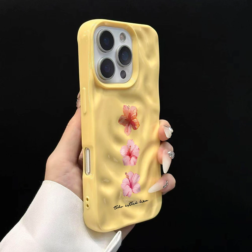 Einfache Hibiskusblüten-Kunst-Handyhülle für iPhone 17 16 15 14 13 12 11 Pro Max 14 Plus 17 Air Falten-Wellen-Soft-Silikonhülle – Detail 11