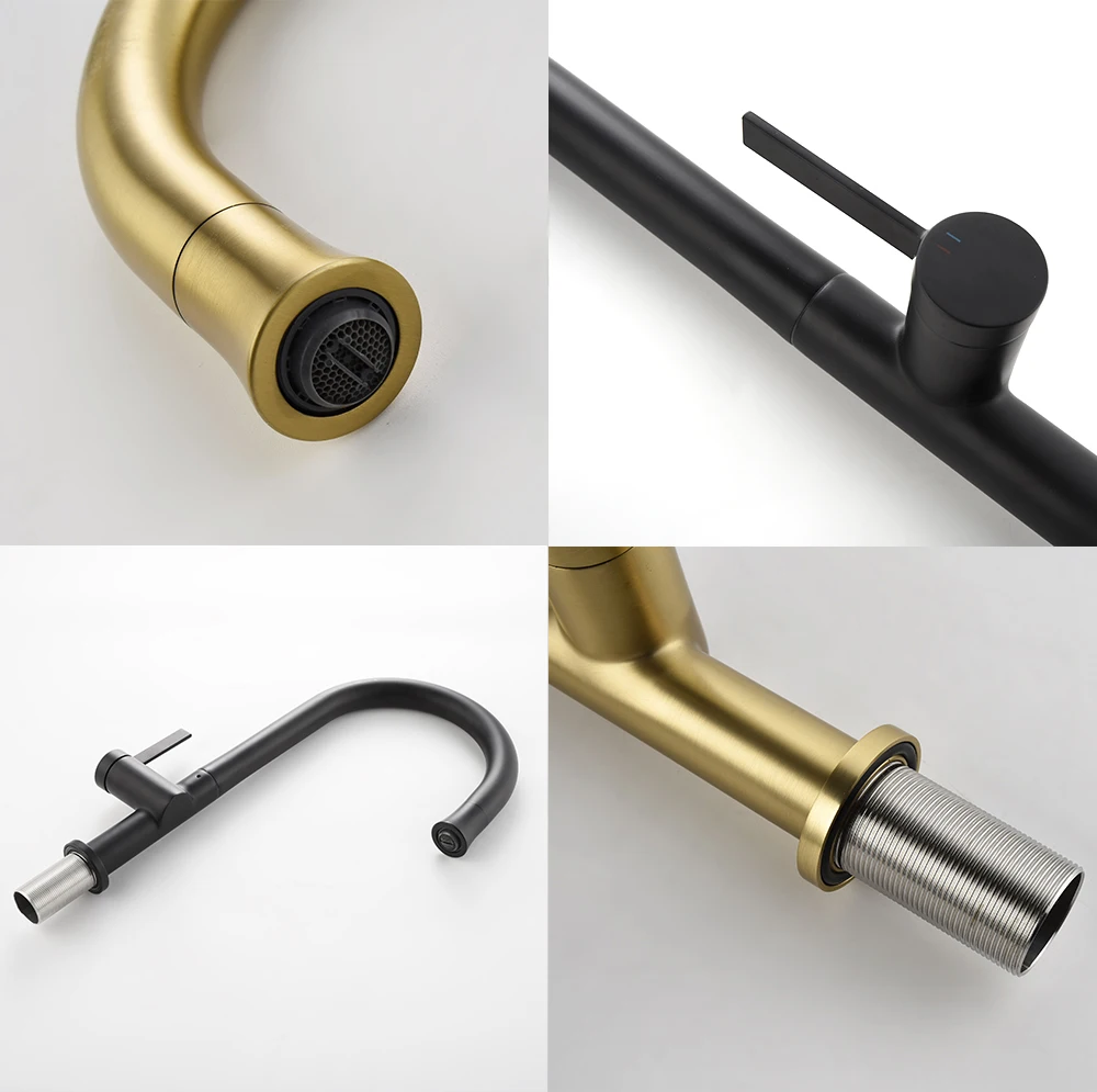 الراقية جميع الحنفيات المطبخ النحاسية سطح الخيالة صنبور الماء الساخن البارد المطبخ صنبور حوض خلاط أسود الحديثة قطب بالوعة المطبخ صنبور صنبور الذواقة الذهبي المصقول الفاخر للمطبخ الحنفية بالوعة المطبخ #4