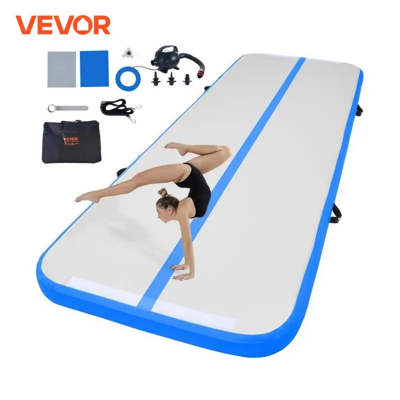 VEVOR 4 inch Thickness Inflatable Gymnastics Tumbling Mat Tumble Track with Electric Pump for Home Use Gym/Yoga/Beach/Park/Water