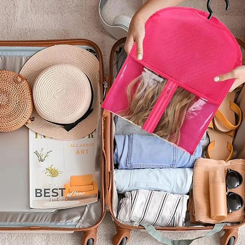 

Long Hair Extensions Storage Bag Non-Woven Dust Proof Wigs Carrier Bags With Hook For Home Organizer Wig Packing Bag