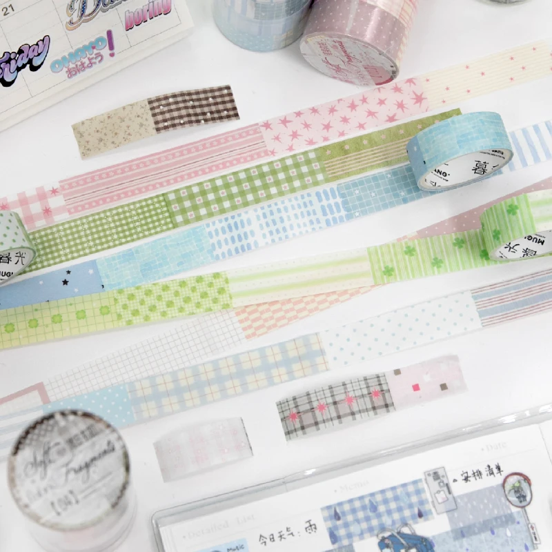 Journal GO 1.5cmx2M  Collage Washi Tape Scraps of Fabric Vintage Grid Landscape Material Creative DIY Journal Card Stationery