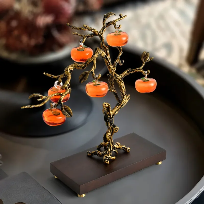 Enamel Persimmon Ruyi Ornament for Living Room Entrance Office Desktop Decor New Home Housewarming Gift Handicrafts Persimmon
