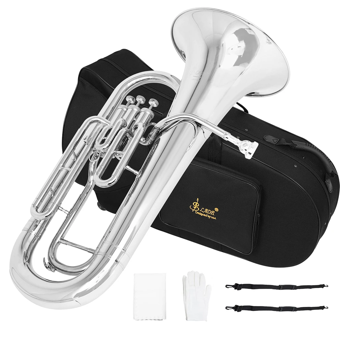 

SLADE Bb Flat Euphonium 3-Key Vertical Key Euphonium Brass Muscial Instrument Parts Accessories with Case Cleaning Cloth
