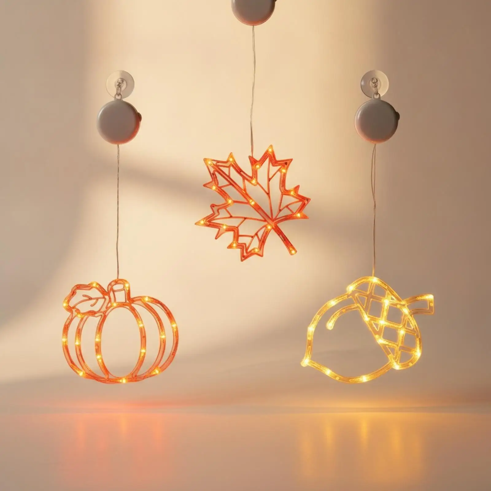 Seasonal LED Hanging Light with Timer Dimmer for Halloween Thanksgiving Window Decor Suction Cup Mount