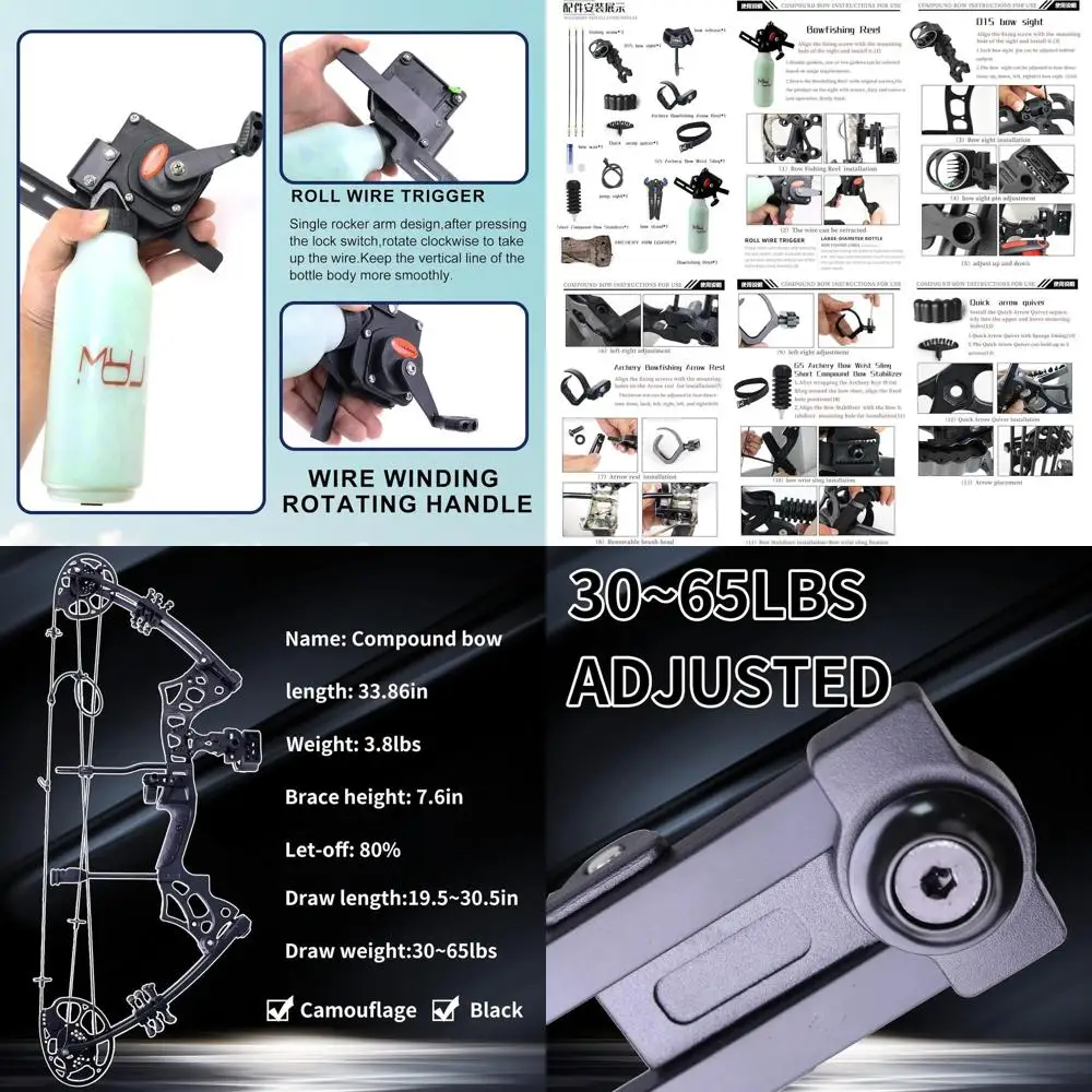 

Adult Archery Compound Bow Fishing Combination Kit Adjustable 30-65lbs Composite Bow Combination 19.5 "-30" Rope Length Hunting