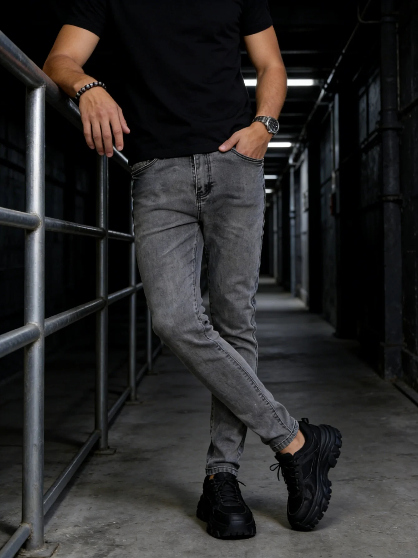 

Gray Slim Fit Denim Jeans For Man Y2k Drip Original Unisex Street Style Pants No accessories or belts included