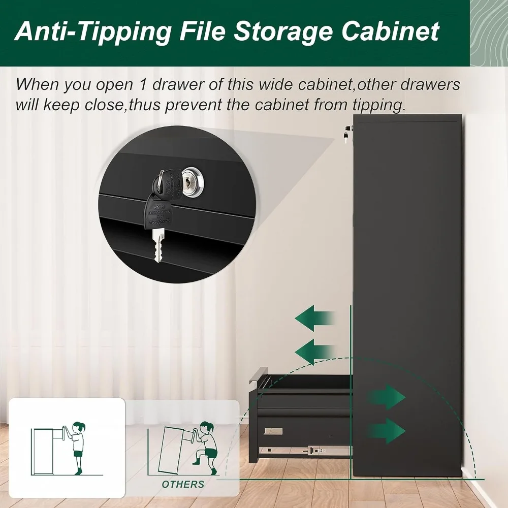 4-Drawer Lateral Filing Cabinet with Lock, Secure Metal File Storage for Home Office, Lockable Cabinet for Legal Documents